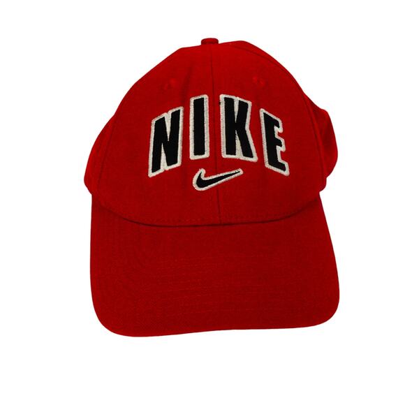 NIKE Spell Out Wool Blend Hat Cap 90s Hip Hop Streetwear Red RARE Adjustable VTG - Picture 1 of 5